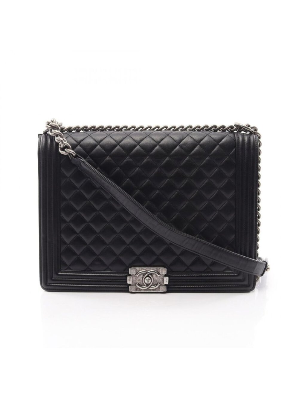 Chanel Shoulder Bag Boy Large Black Lambskin Chain